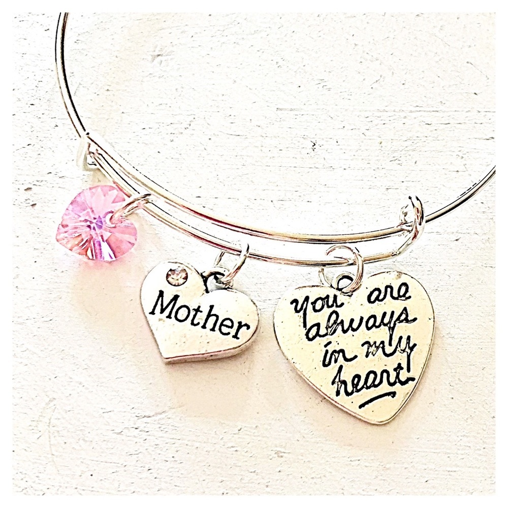 Personalized 🌷 Mother Silver Bangle Bracelet Gift - Picture 2 of 3